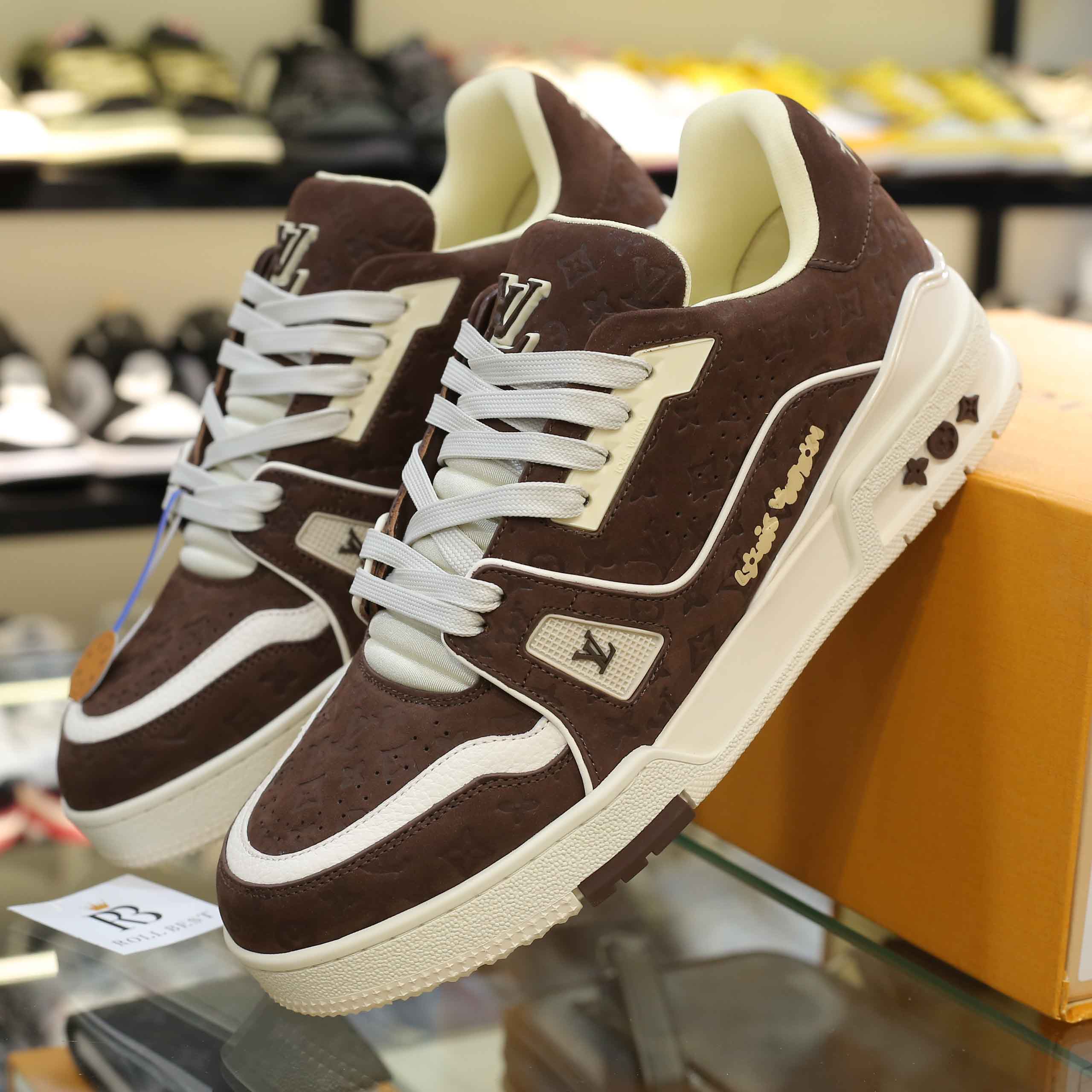 Giày Louis Vuitton LV Trainer #54 Nubuck Calf Leather Moka Brown Best Quality