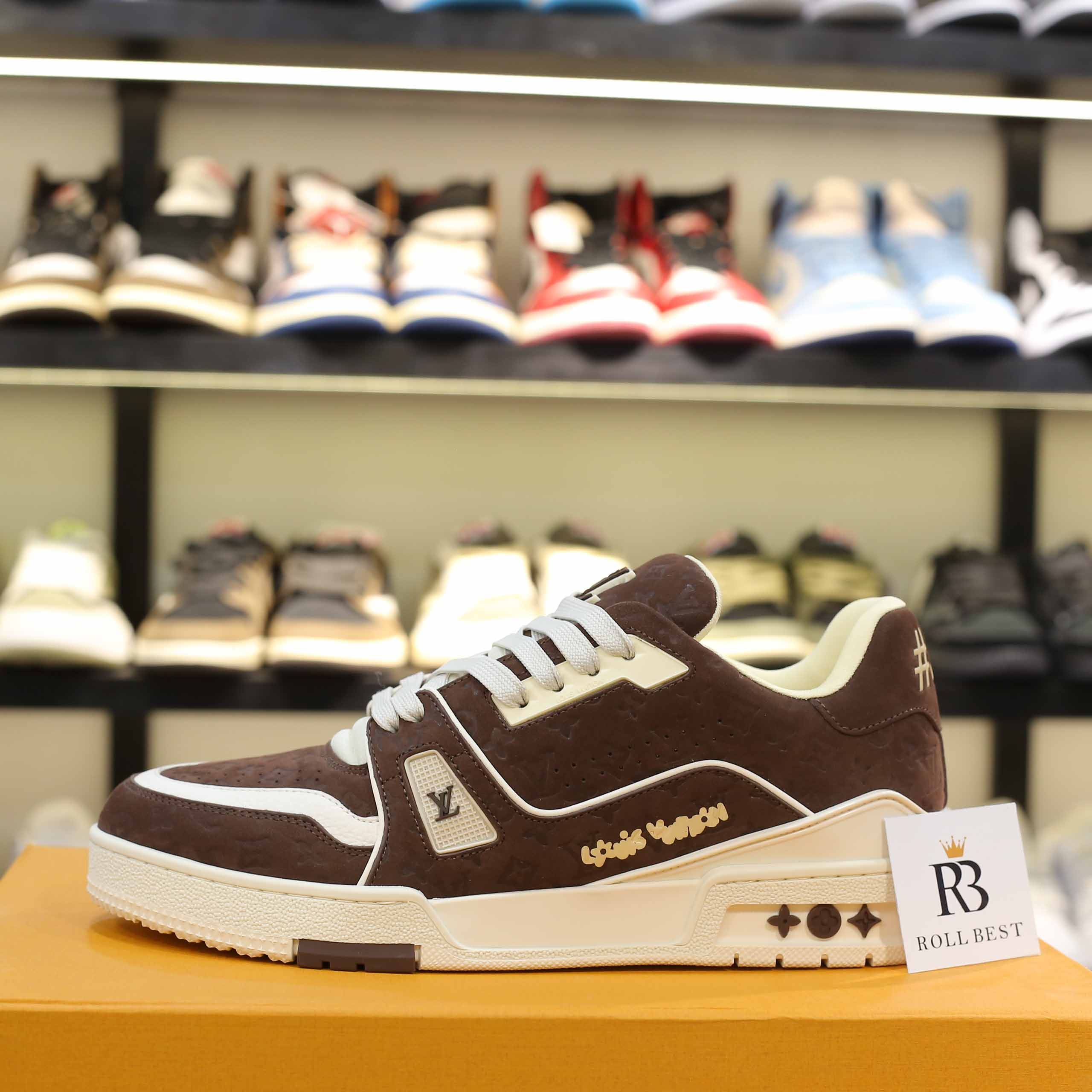 Giày Louis Vuitton LV Trainer #54 Nubuck Calf Leather Moka Brown Best Quality