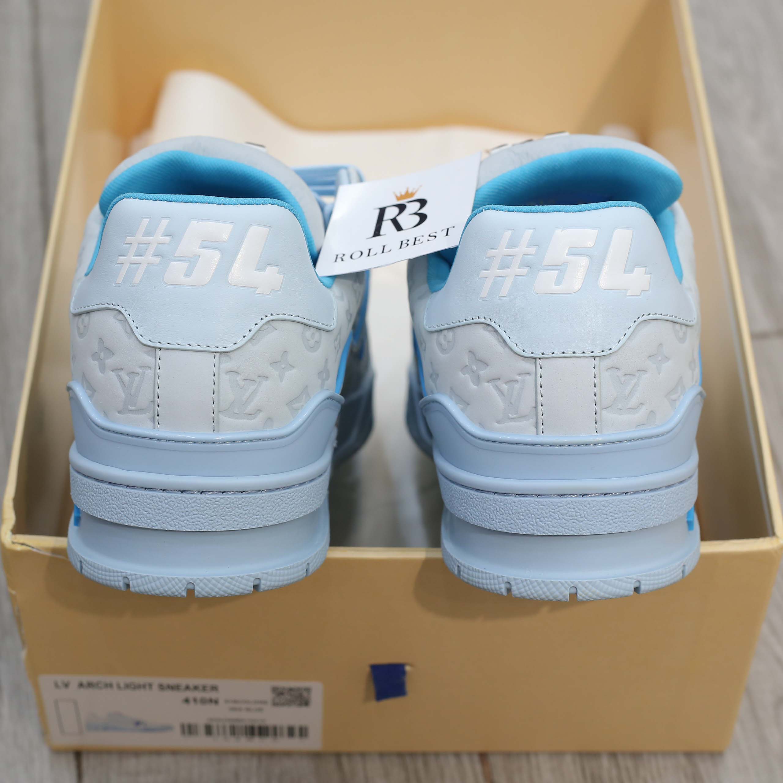 Giày Louis Vuitton LV Trainer #54 Nubuck Calf Leather Monogram Blue Best Quality