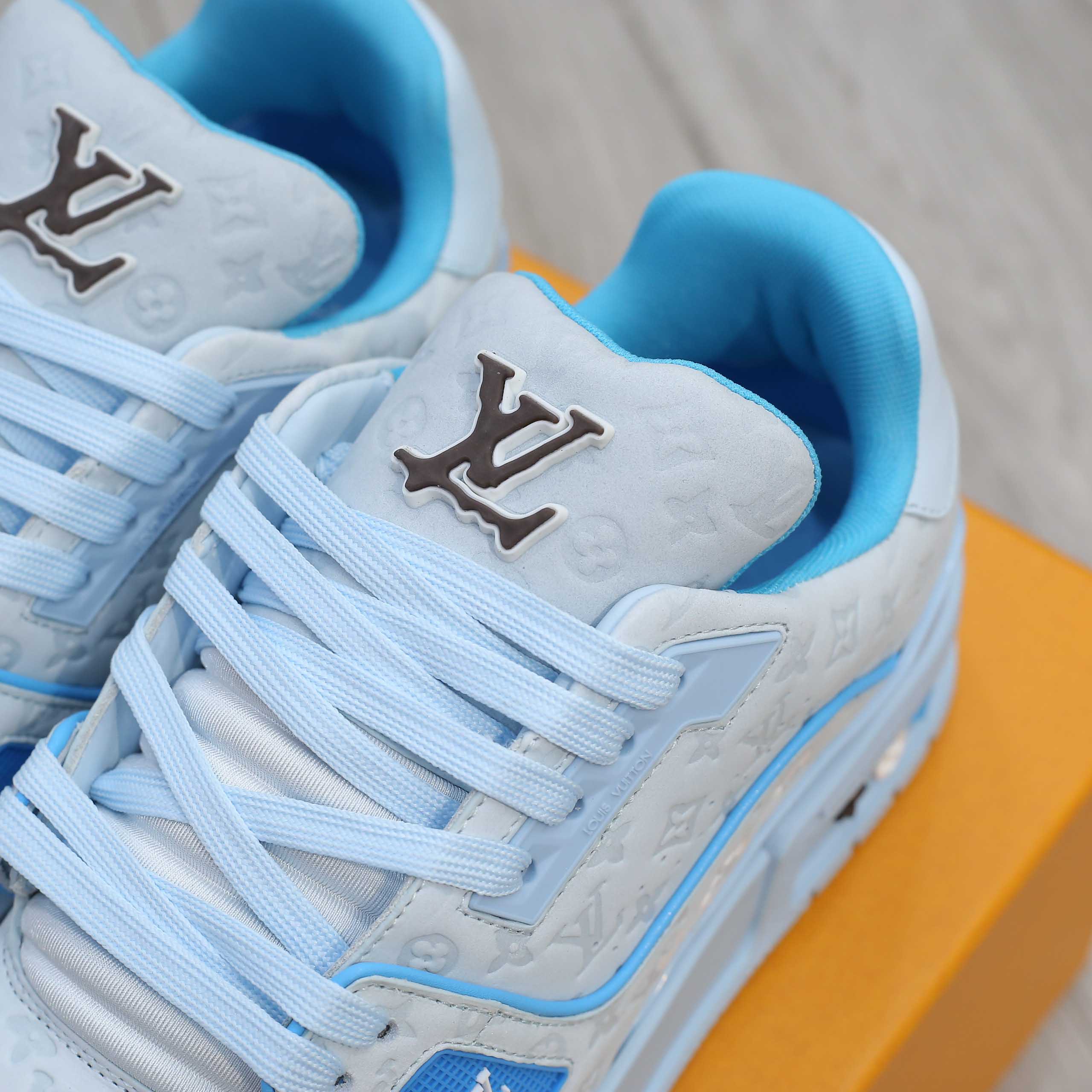 Giày Louis Vuitton LV Trainer #54 Nubuck Calf Leather Monogram Blue Best Quality