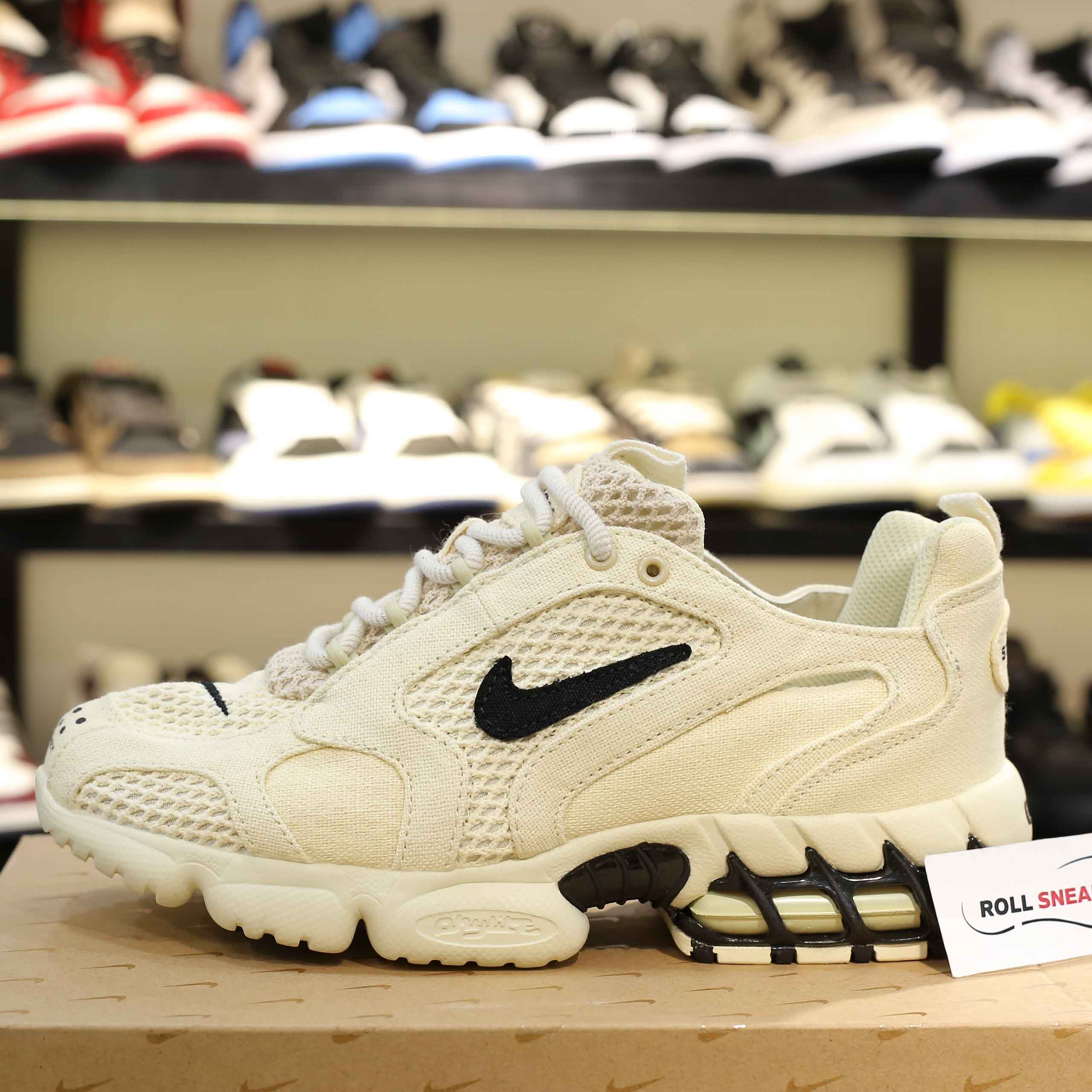 Giày Nike x Stussy Air Zoom Spiridon Caged Fossil Like Auth