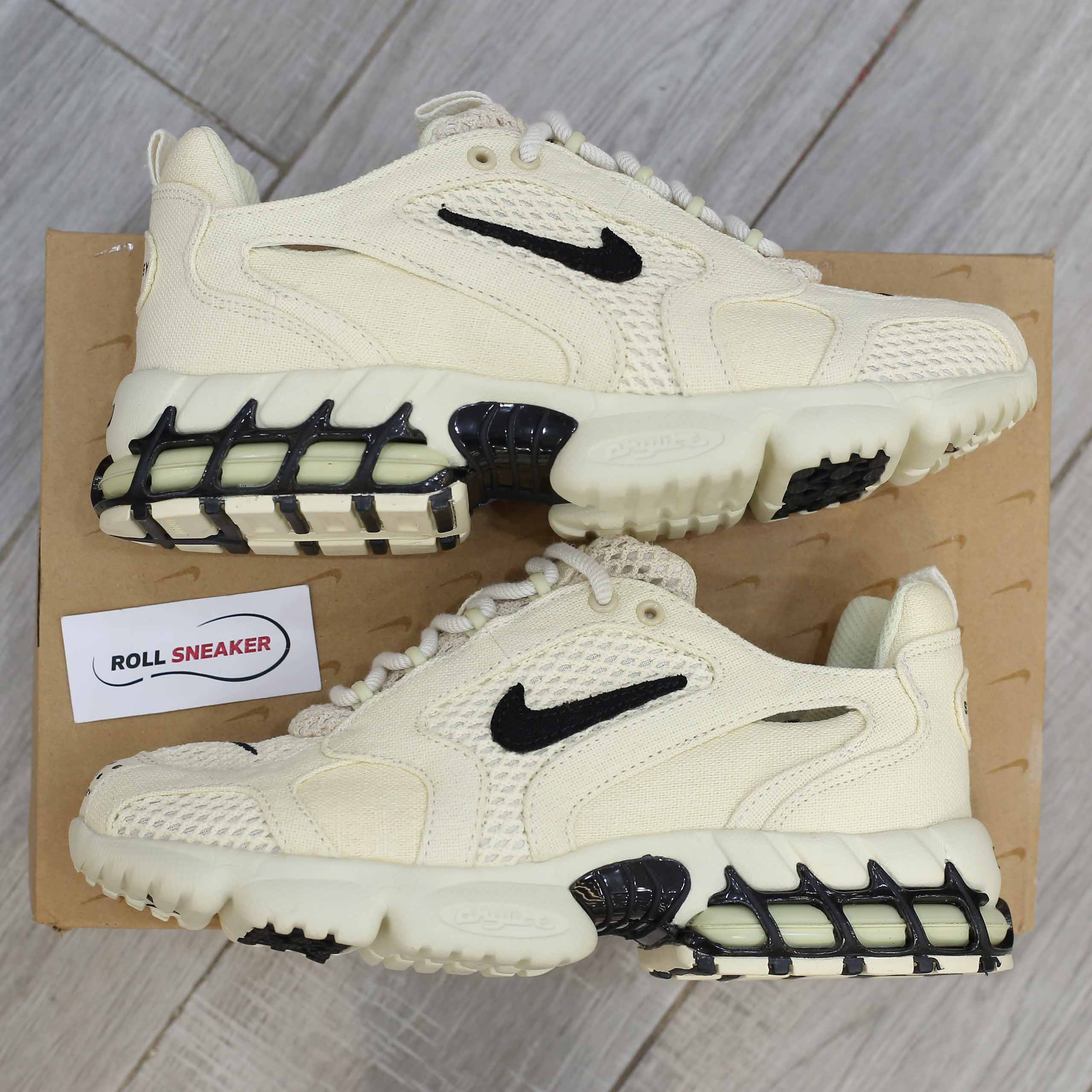 Giày Nike x Stussy Air Zoom Spiridon Caged Fossil Like Auth