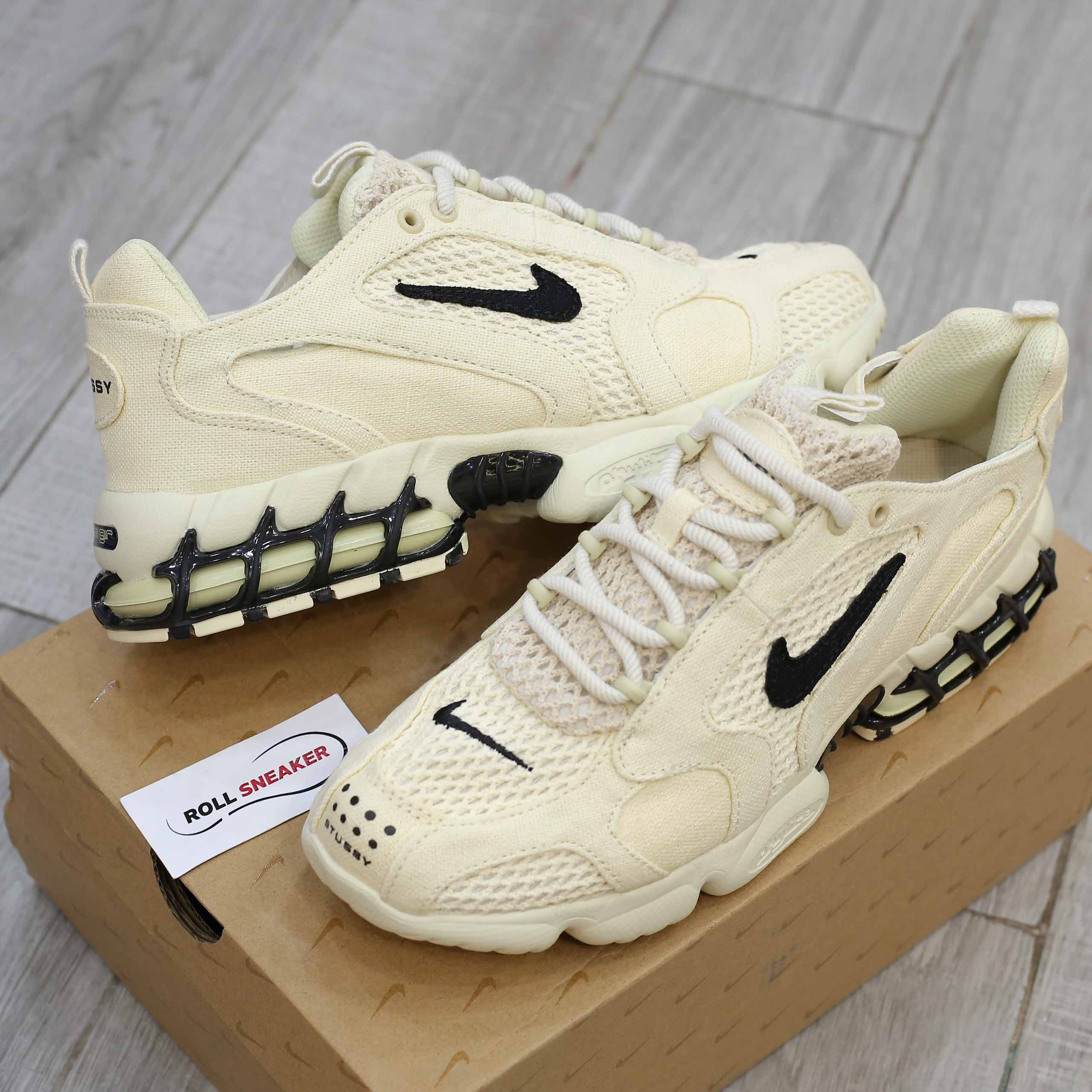 Giày Nike x Stussy Air Zoom Spiridon Caged Fossil Like Auth