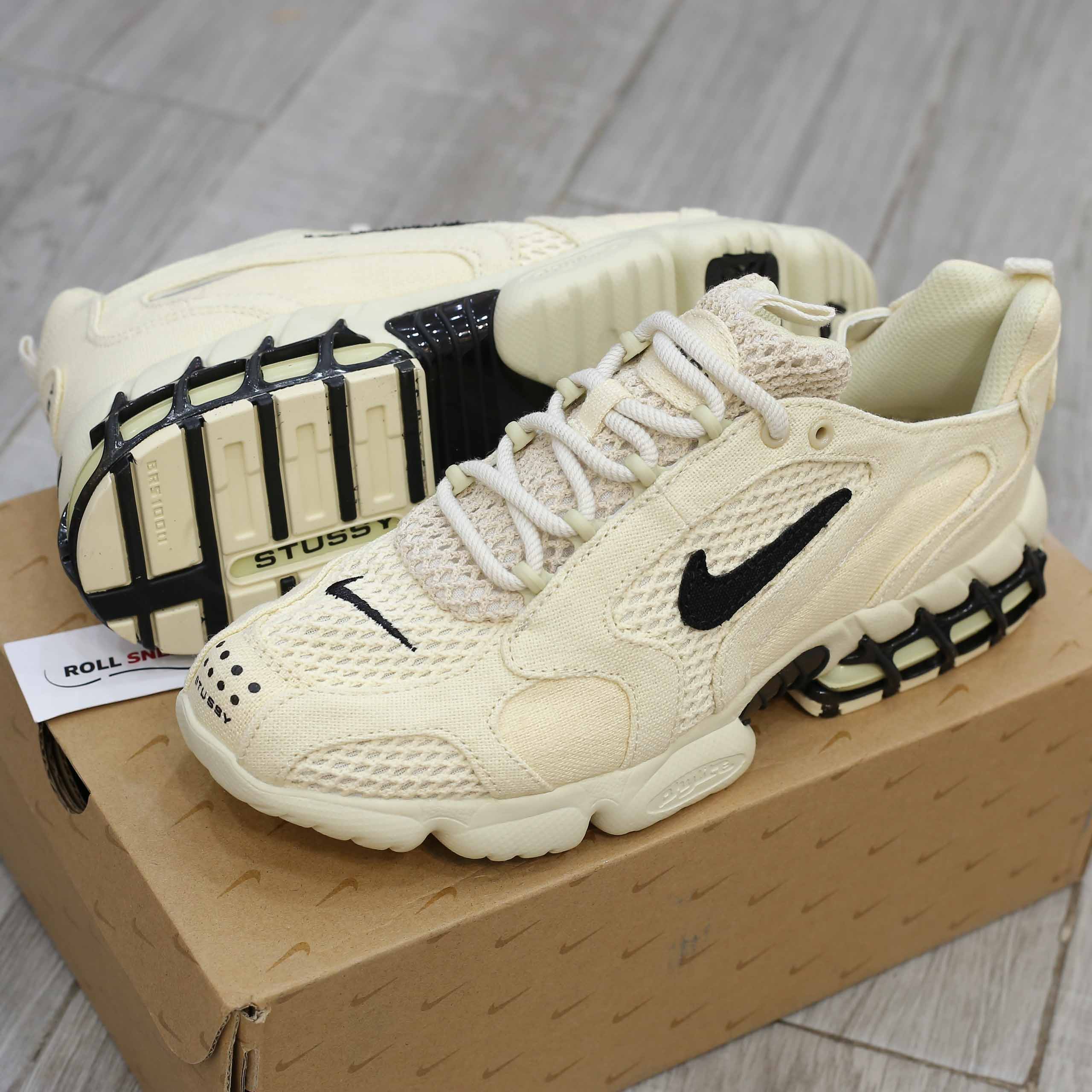 Giày Nike x Stussy Air Zoom Spiridon Caged Fossil Like Auth