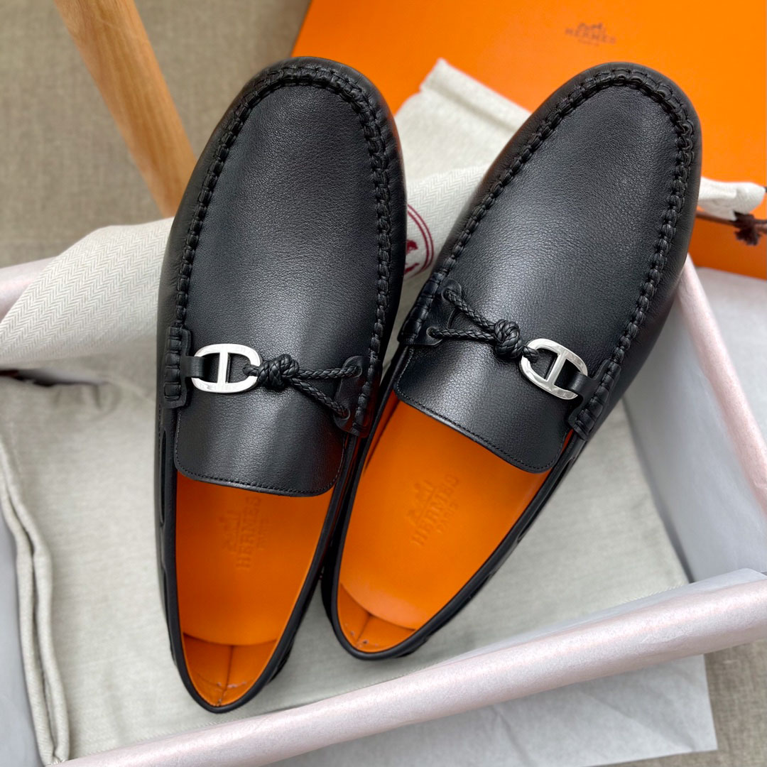 Giày HERMES ALESSANDRO Loafer Ðen Da Bê