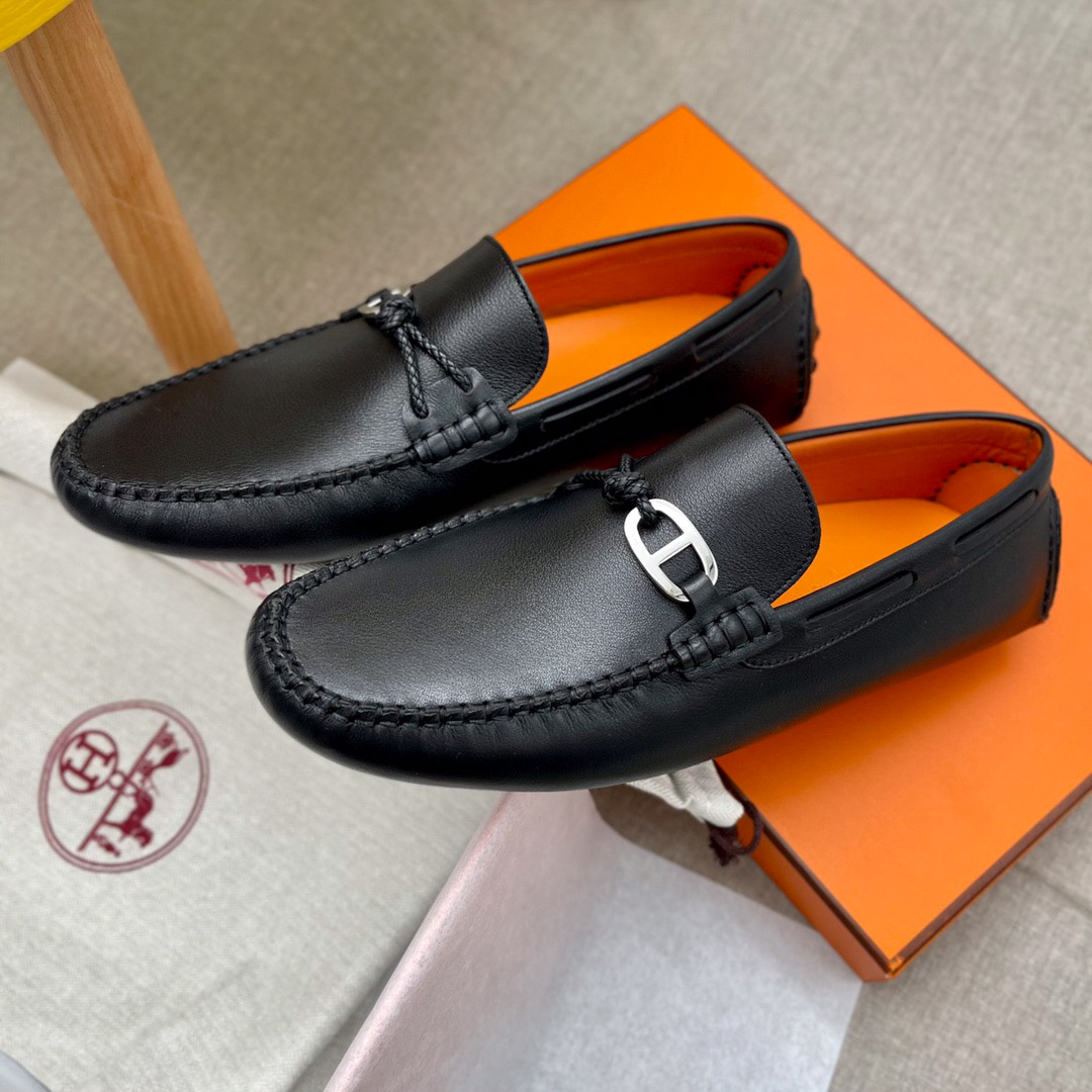 Giày HERMES ALESSANDRO Loafer Ðen Da Bê