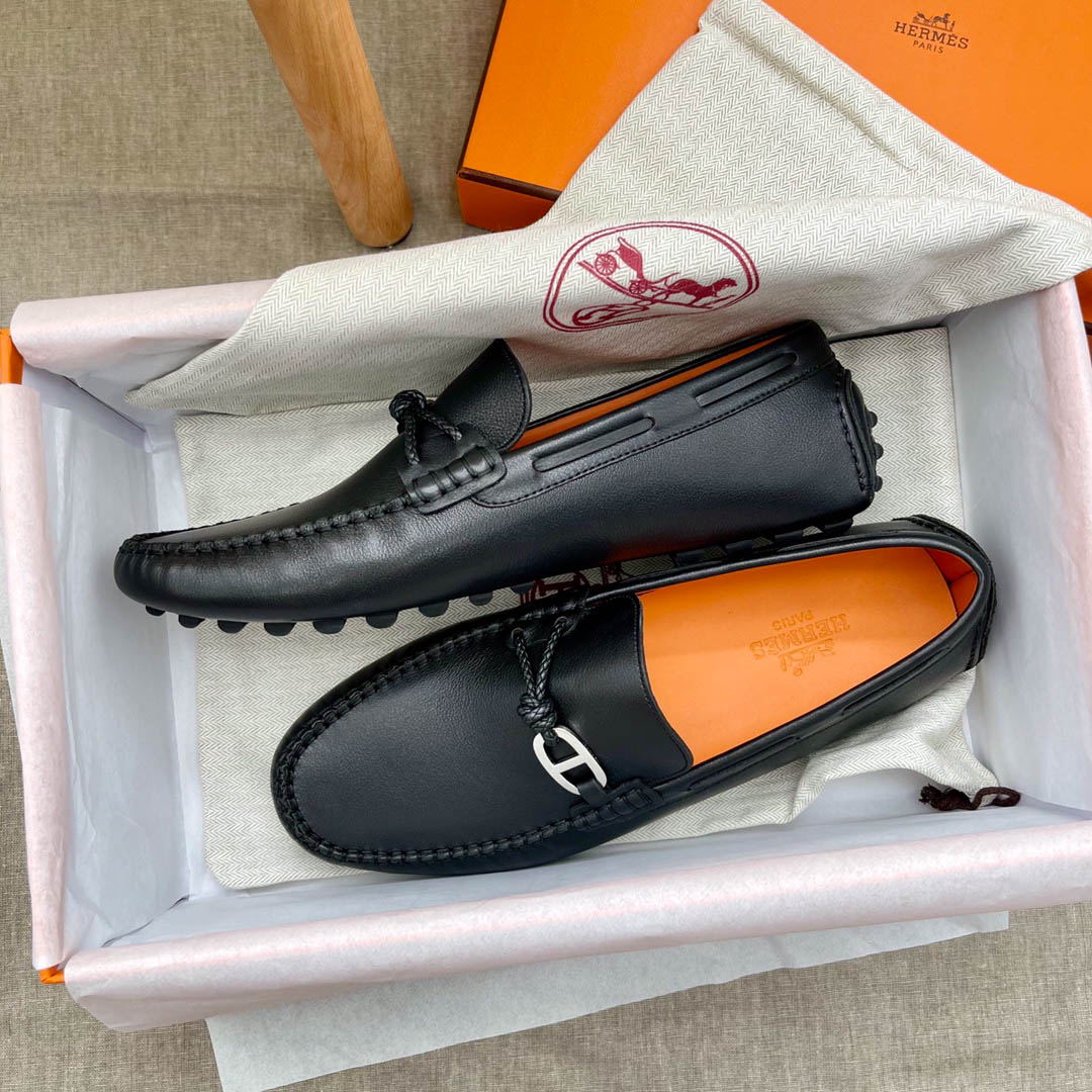 Giày HERMES ALESSANDRO Loafer Ðen Da Bê