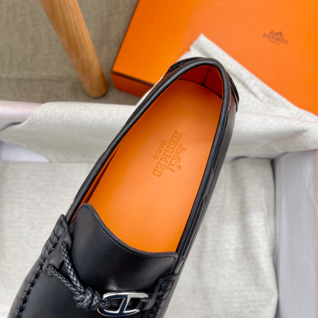 Giày HERMES ALESSANDRO Loafer Ðen Da Bê