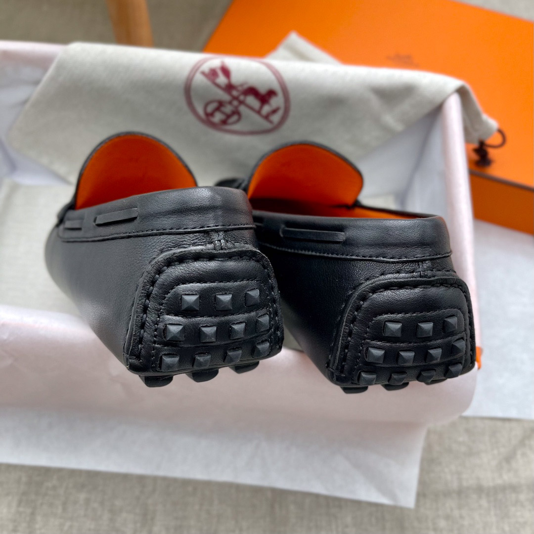 Giày HERMES ALESSANDRO Loafer Ðen Da Bê