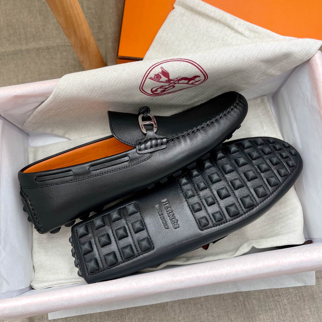 Giày HERMES ALESSANDRO Loafer Ðen Da Bê