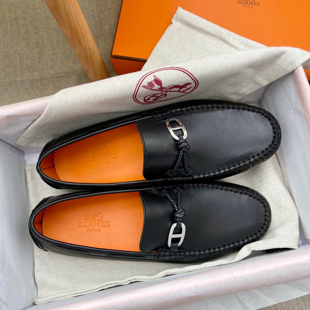 Giày HERMES ALESSANDRO Loafer Ðen Da Bê