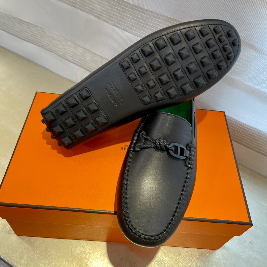 Giày Hermes Alessandro loafer Đen Da Trơn