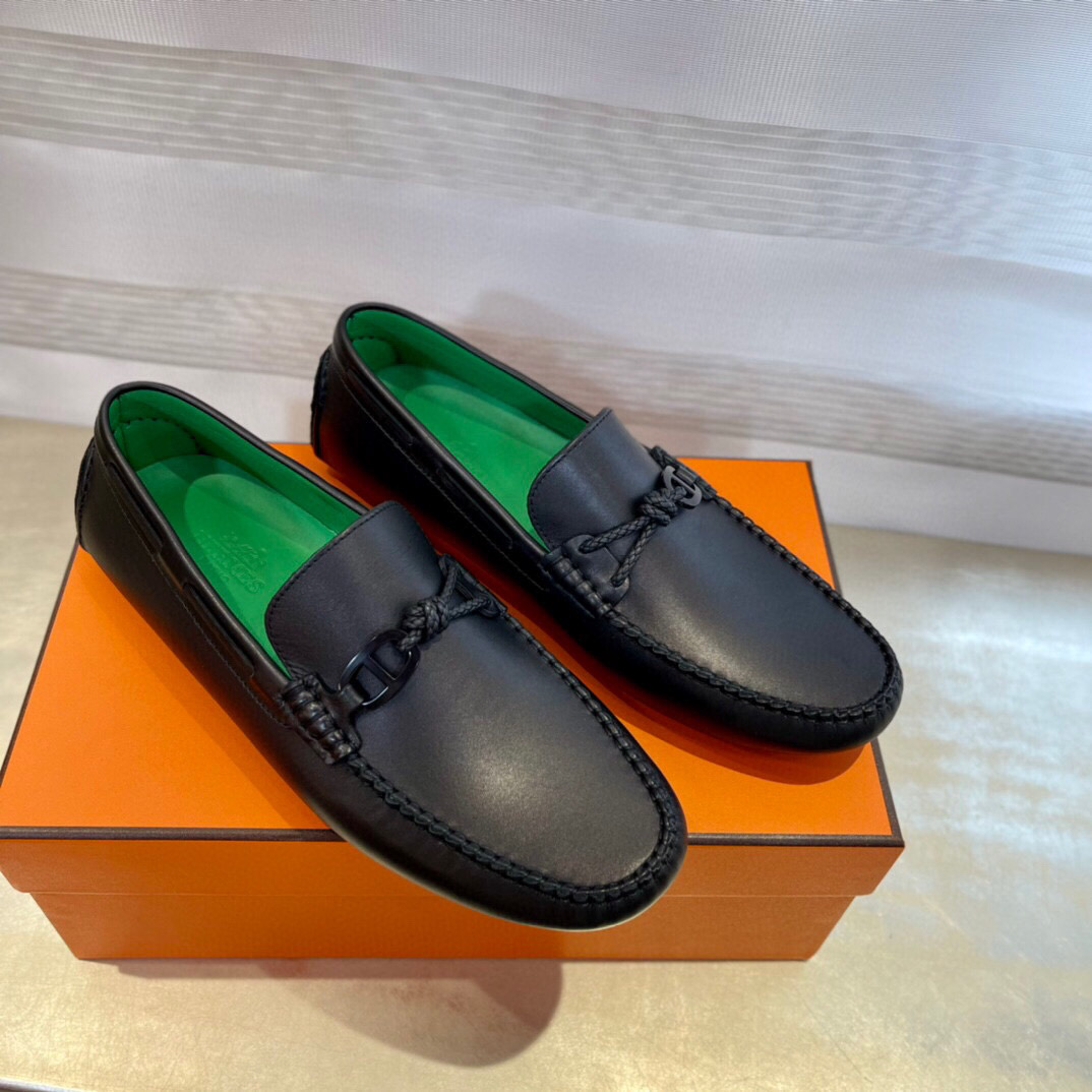 Giày Hermes Alessandro loafer Đen Da Trơn