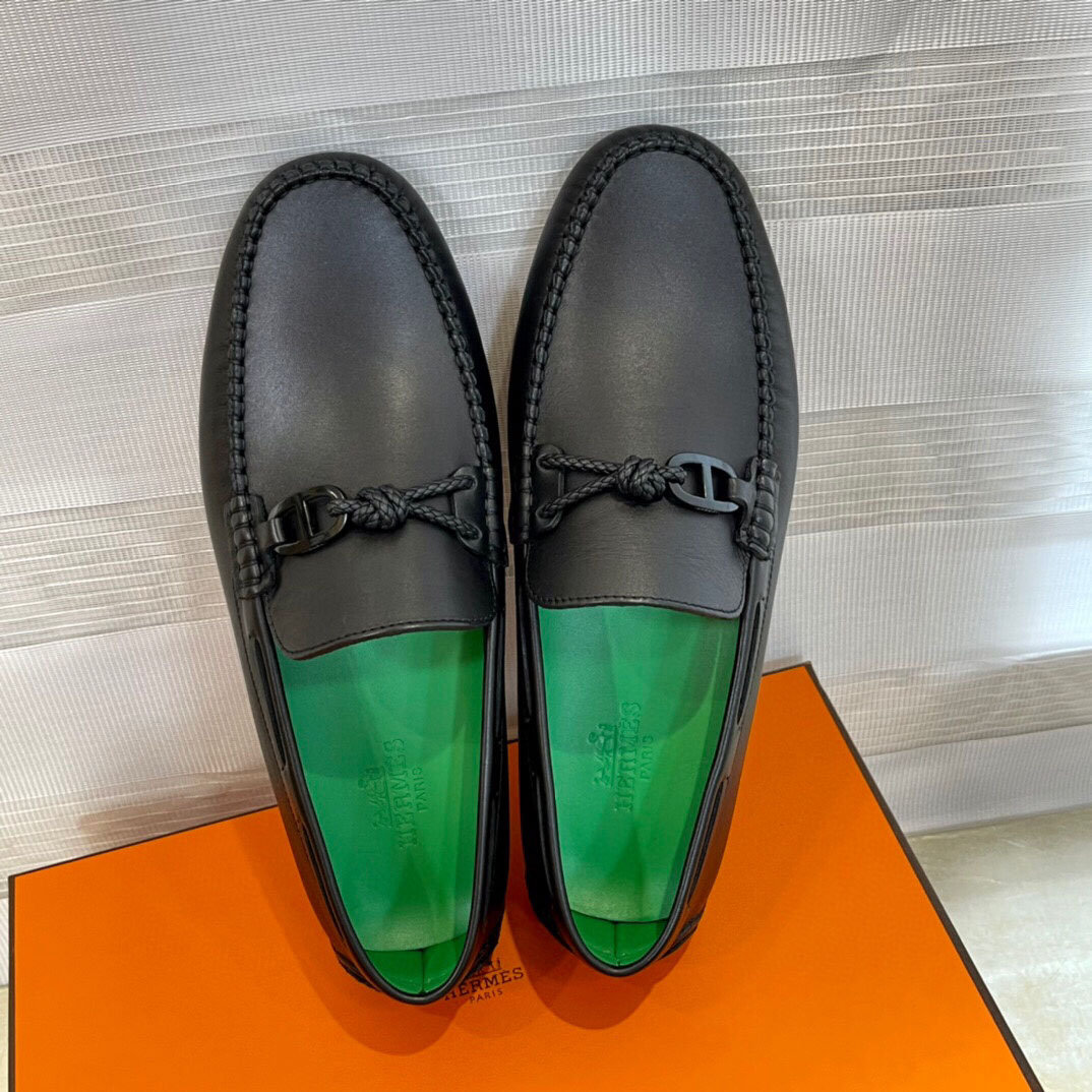 Giày Hermes Alessandro loafer Đen Da Trơn
