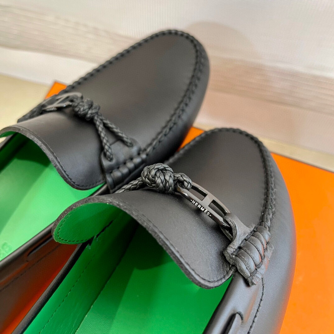 Giày Hermes Alessandro loafer Đen Da Trơn