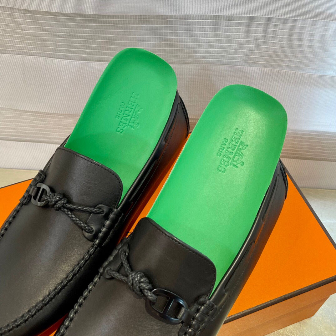 Giày Hermes Alessandro loafer Đen Da Trơn