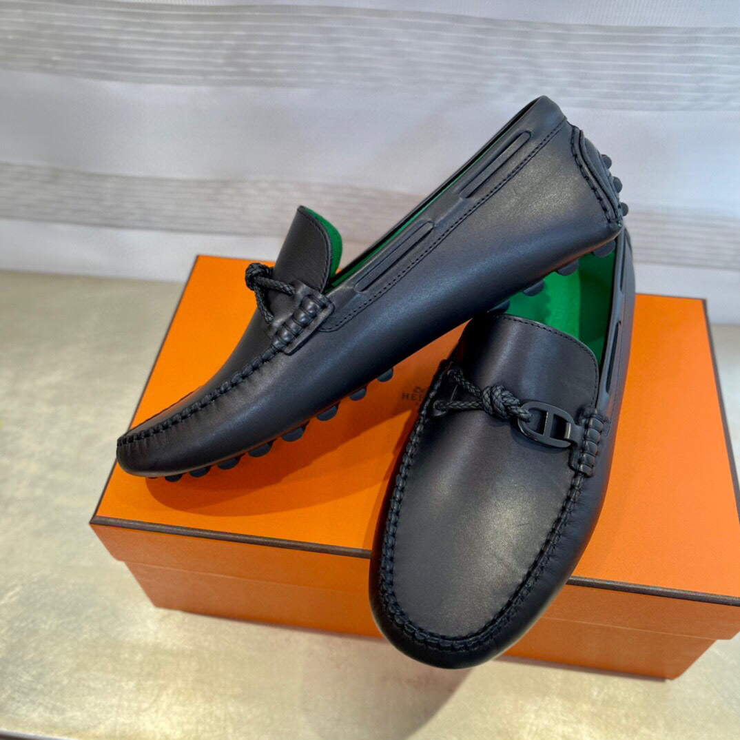 Giày Hermes Alessandro loafer Đen Da Trơn