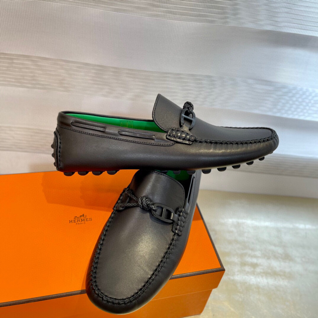 Giày Hermes Alessandro loafer Đen Da Trơn