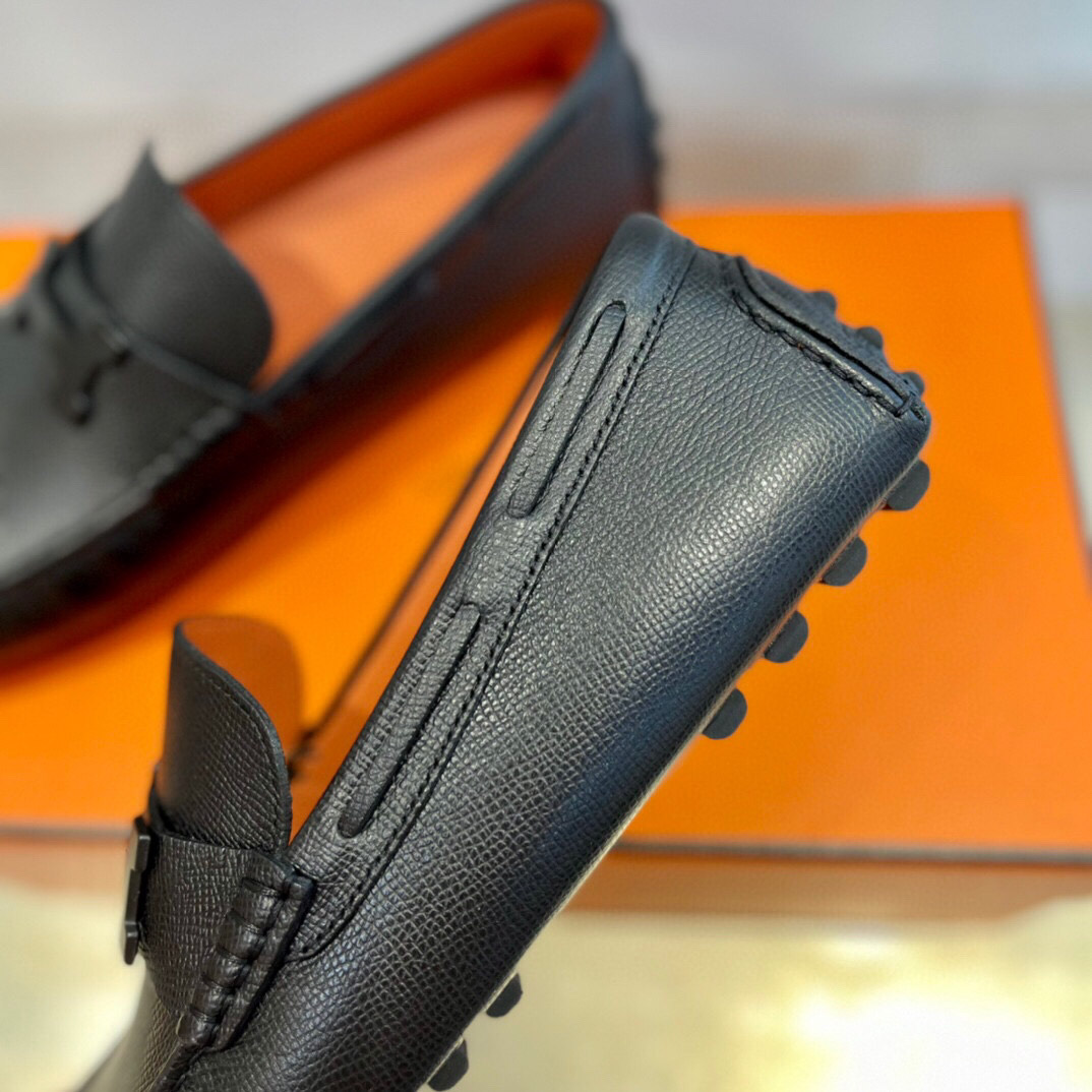 Giày Loafer Hermes Đen Da Taiga Khóa chữ H
