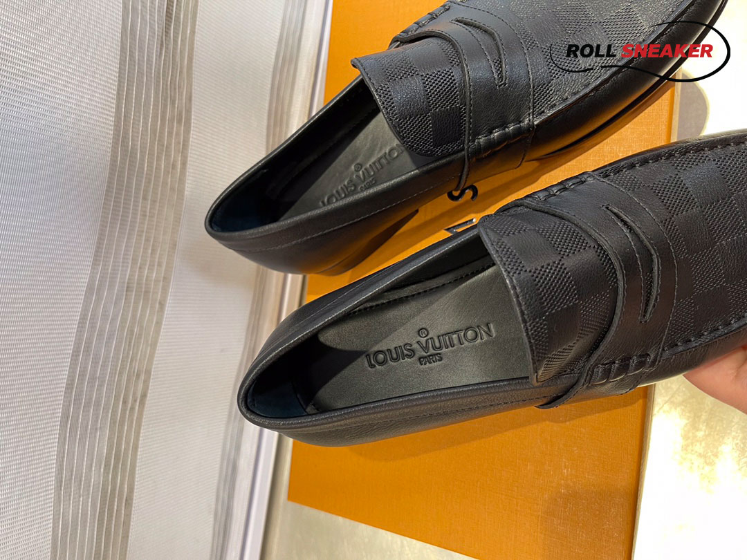 Giày Loafer LV Black Da Bê họa tiết dập Damier Embossed Santiago
