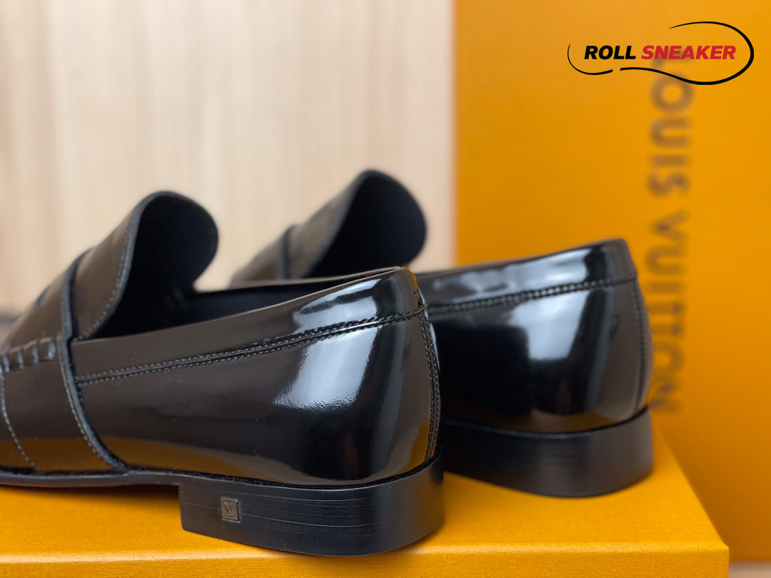 Giày Loafer LV Black Da Bóng Họa Tiết Damier Embossed Santiago