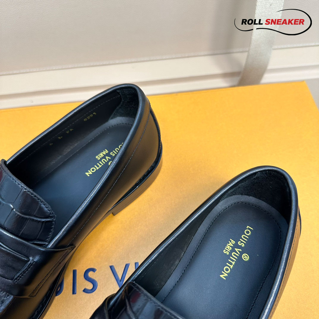 Giày Loafer LV Major Black Da Cá Sấu Logo LV Bạc