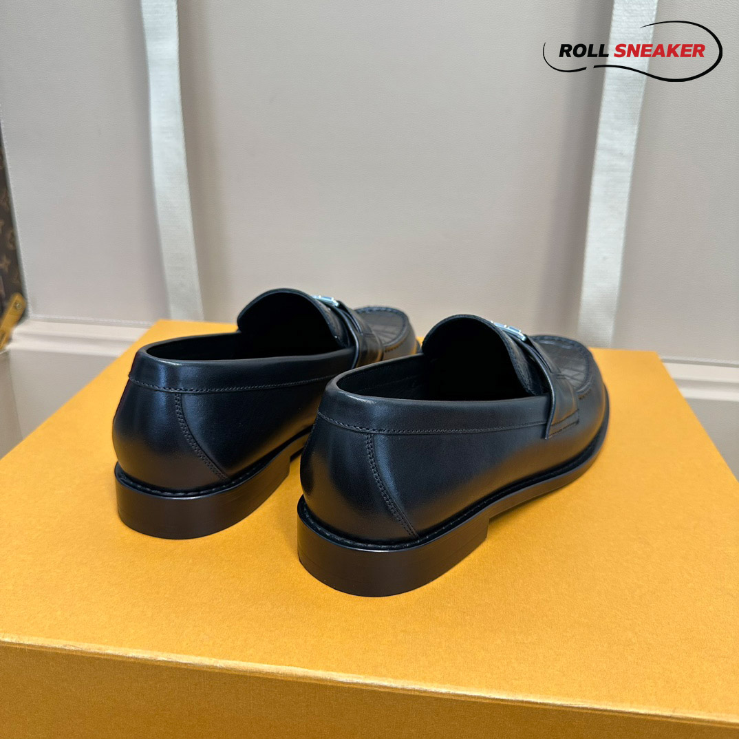Giày Loafer LV Major Black Da Cá Sấu Logo LV Bạc