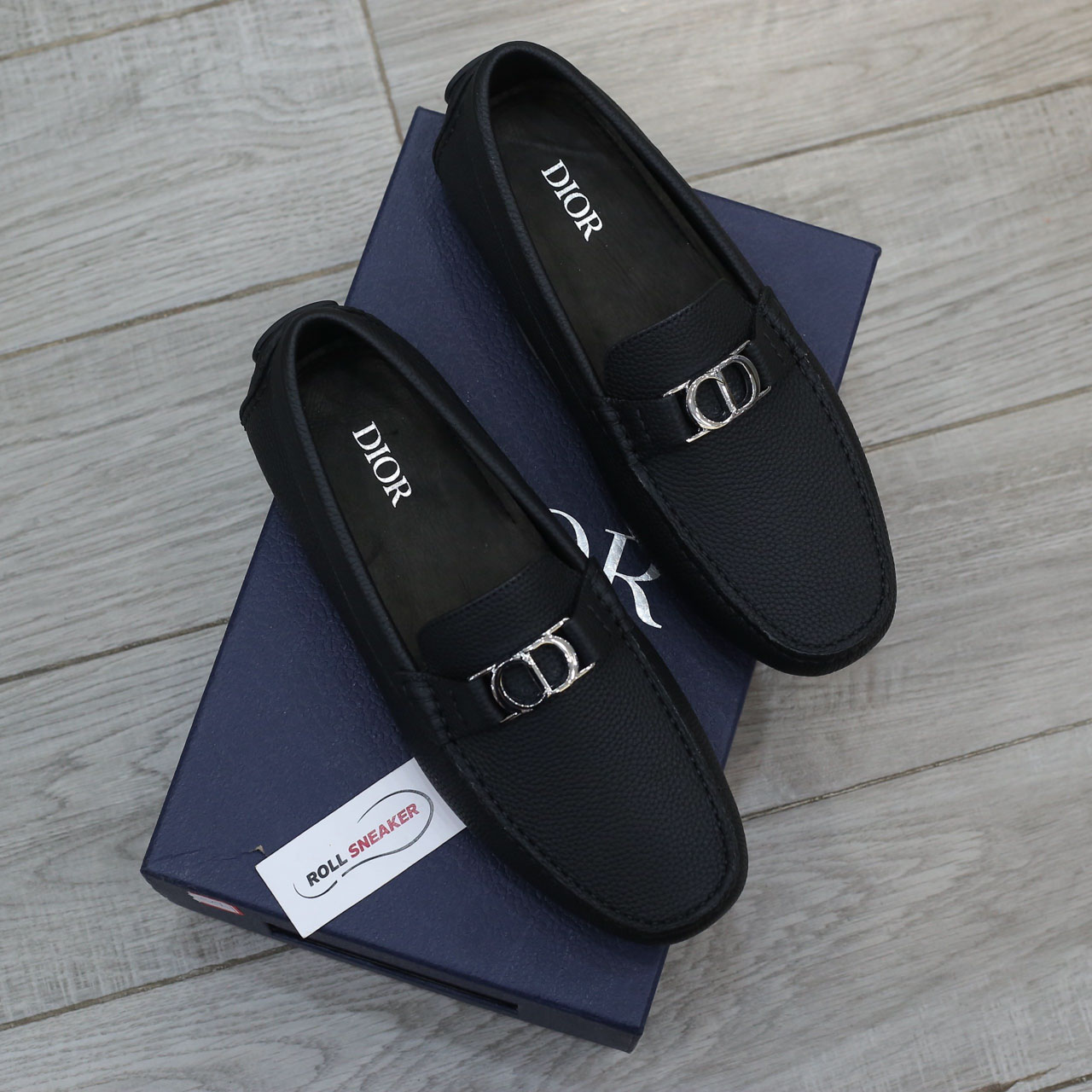 Giày Lười Dior Moca Black Calfskin Logo CD Bạc