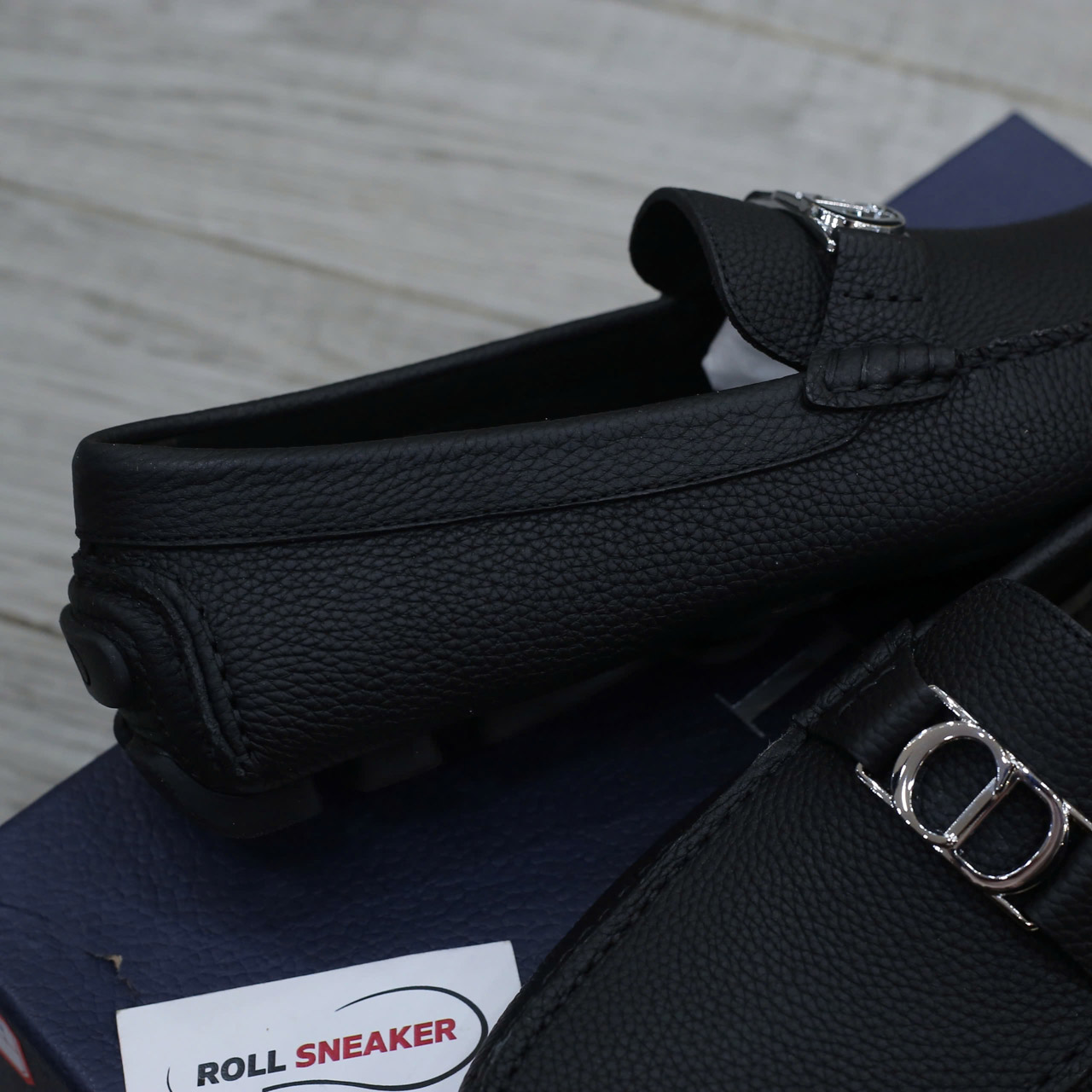 Giày Lười Dior Moca Black Calfskin Logo CD Bạc