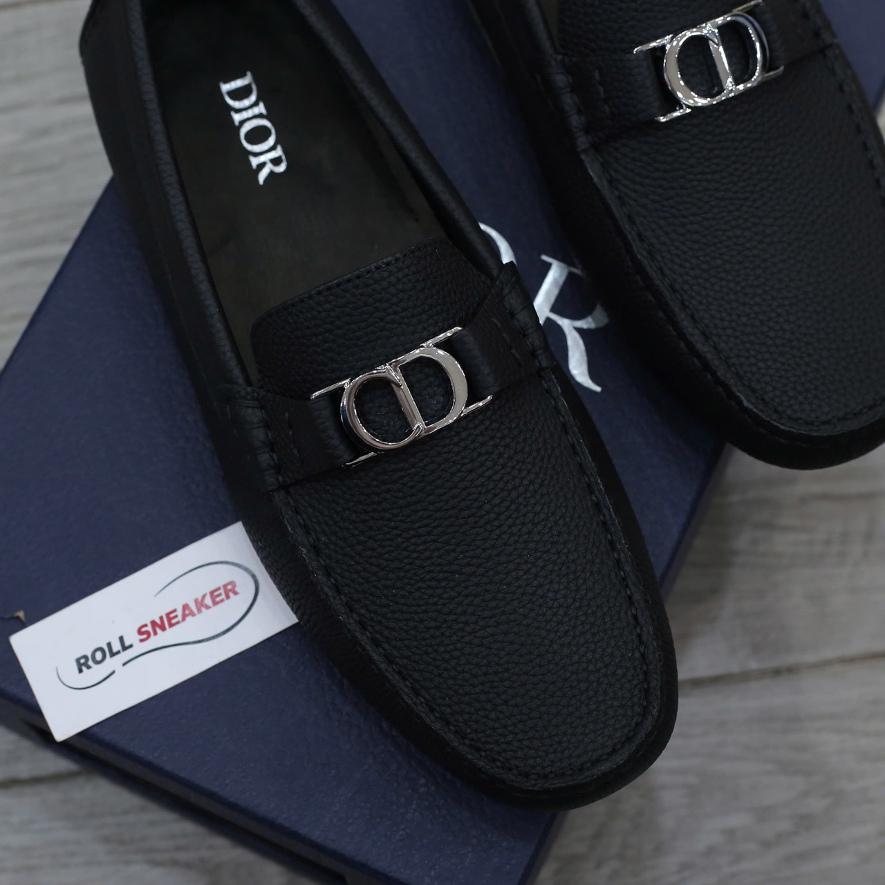 Giày Lười Dior Moca Black Calfskin Logo CD Bạc