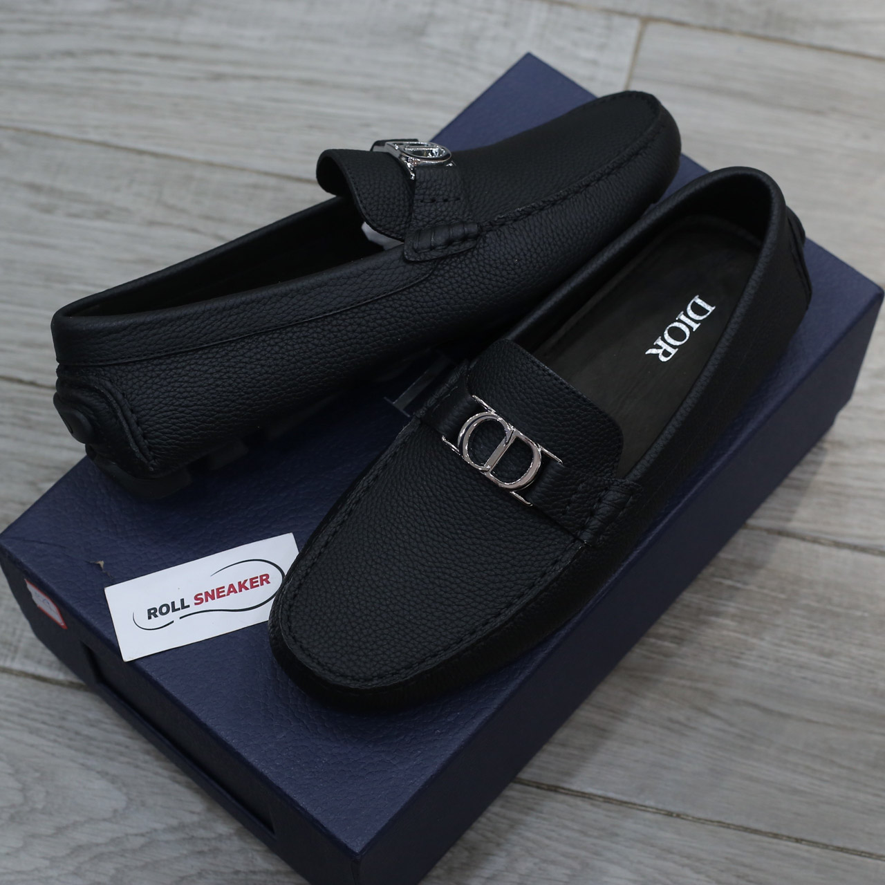 Giày Lười Dior Moca Black Calfskin Logo CD Bạc