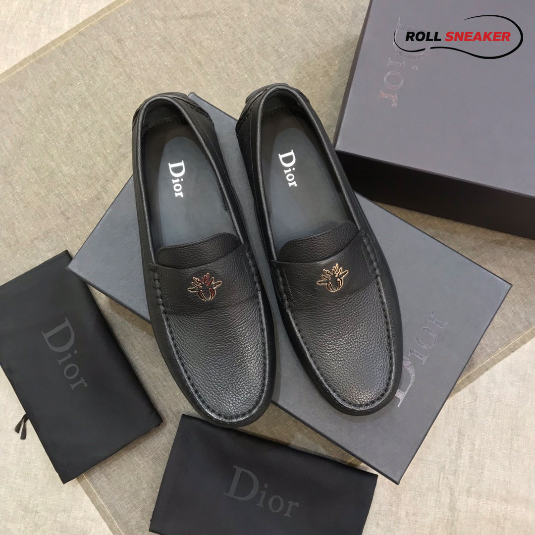 Giày Lười Dior Mocassin Black Calfskin Logo Bee
