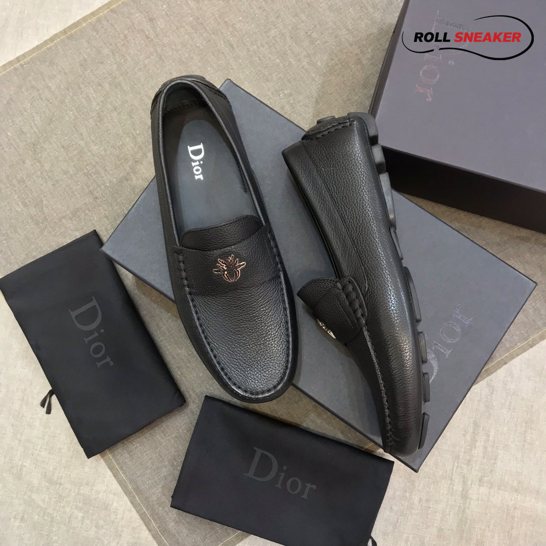 Giày Lười Dior Mocassin Black Calfskin Logo Bee