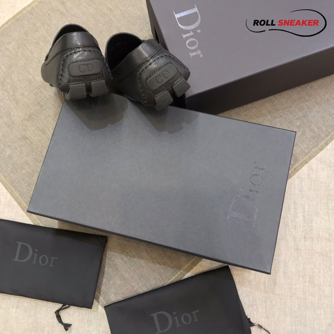 Giày Lười Dior Mocassin Black Calfskin Logo Bee