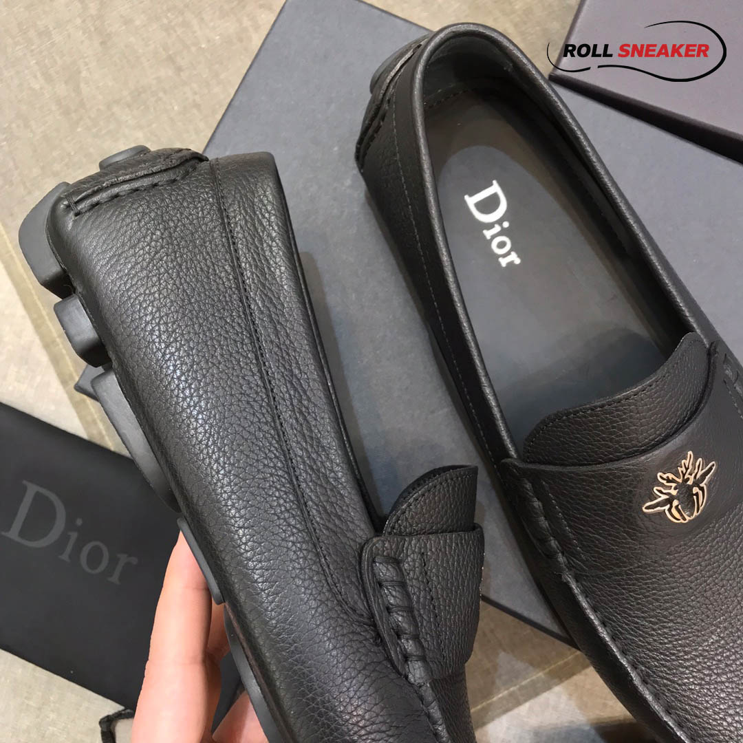 Giày Lười Dior Mocassin Black Calfskin Logo Bee