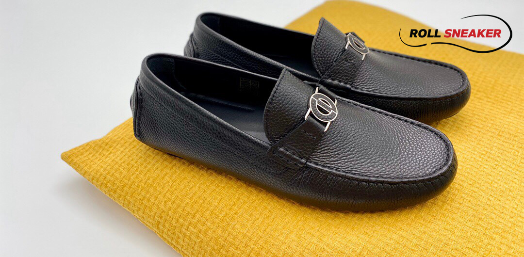 Giày Lười Dior Mocassin Black Calfskin Logo CD Da Viền Vàng