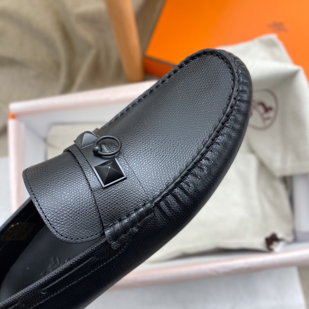 Giày lười Hermes Irving Loafer Black Đen Da Bê có Vân