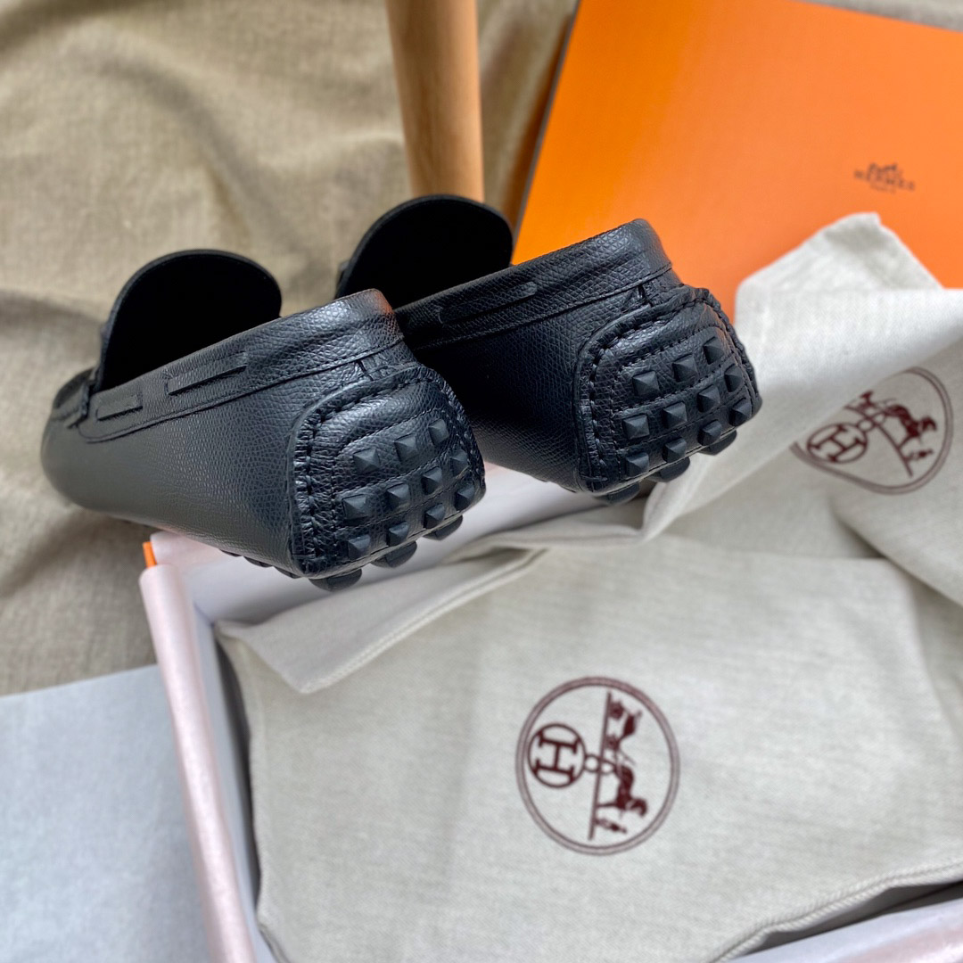 Giày lười Hermes Irving Loafer Black Đen Da Bê có Vân