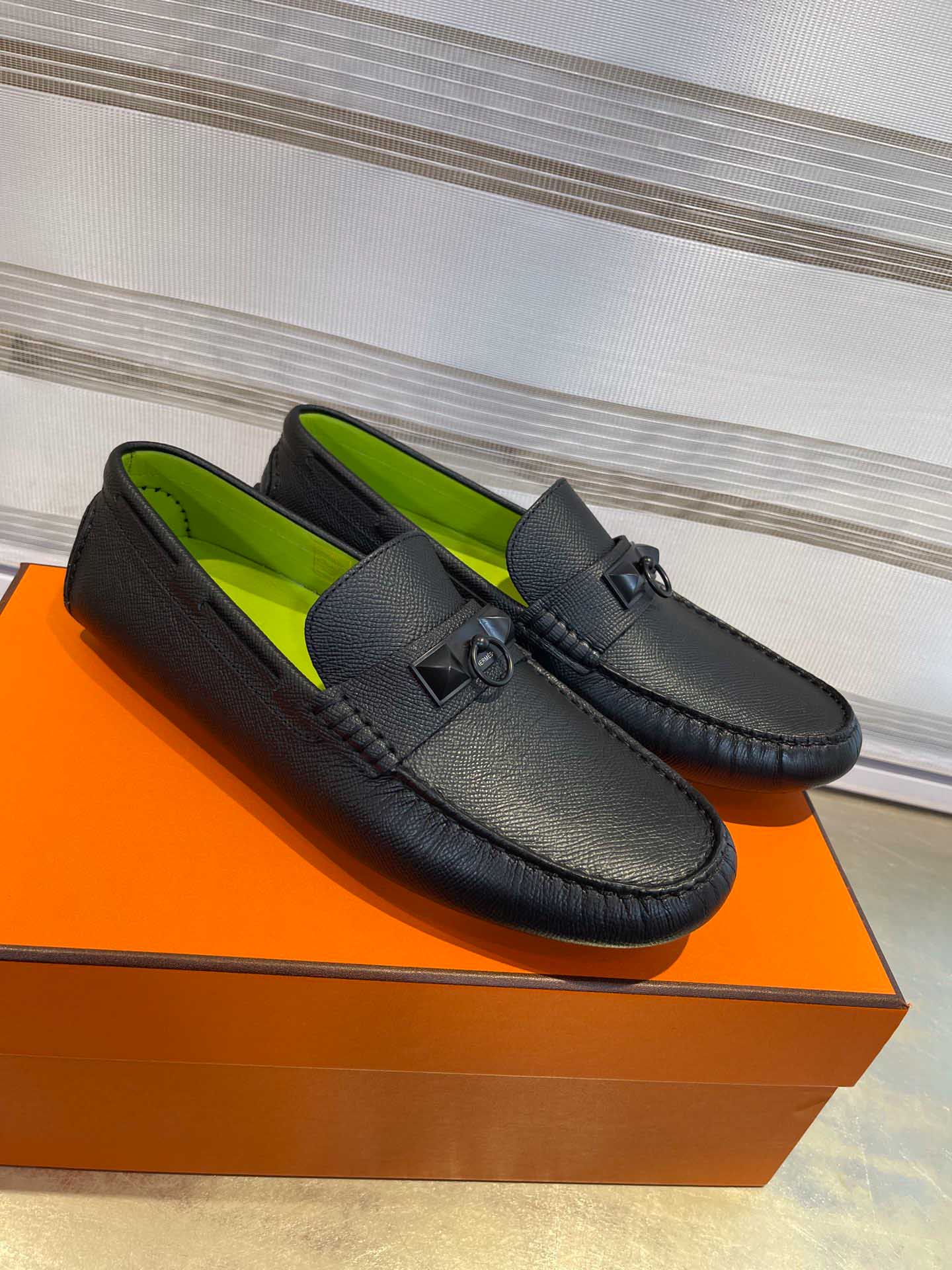 Giày lười Hermes Irving Loafer Black Đen Lớp Lót Xanh