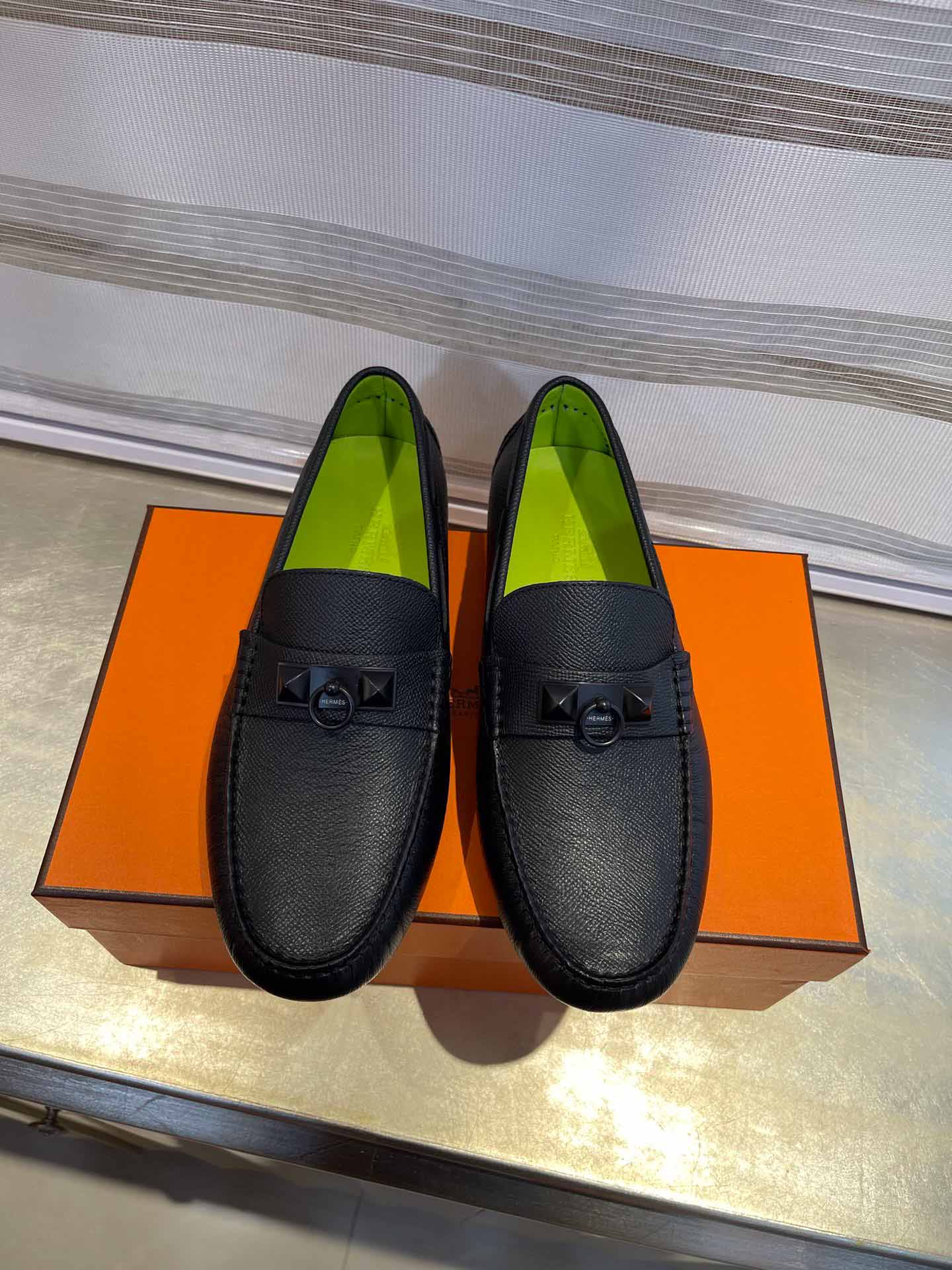 Giày lười Hermes Irving Loafer Black Đen Lớp Lót Xanh