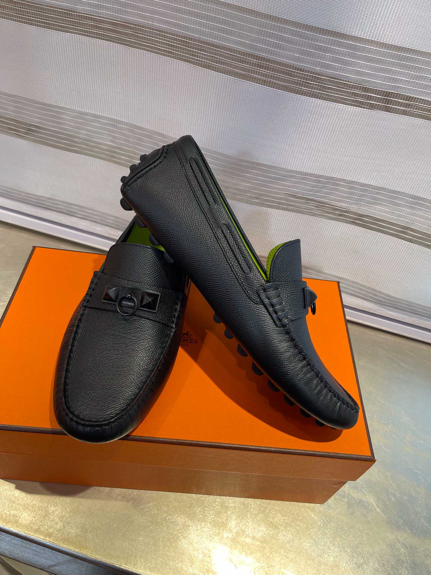 Giày lười Hermes Irving Loafer Black Đen Lớp Lót Xanh