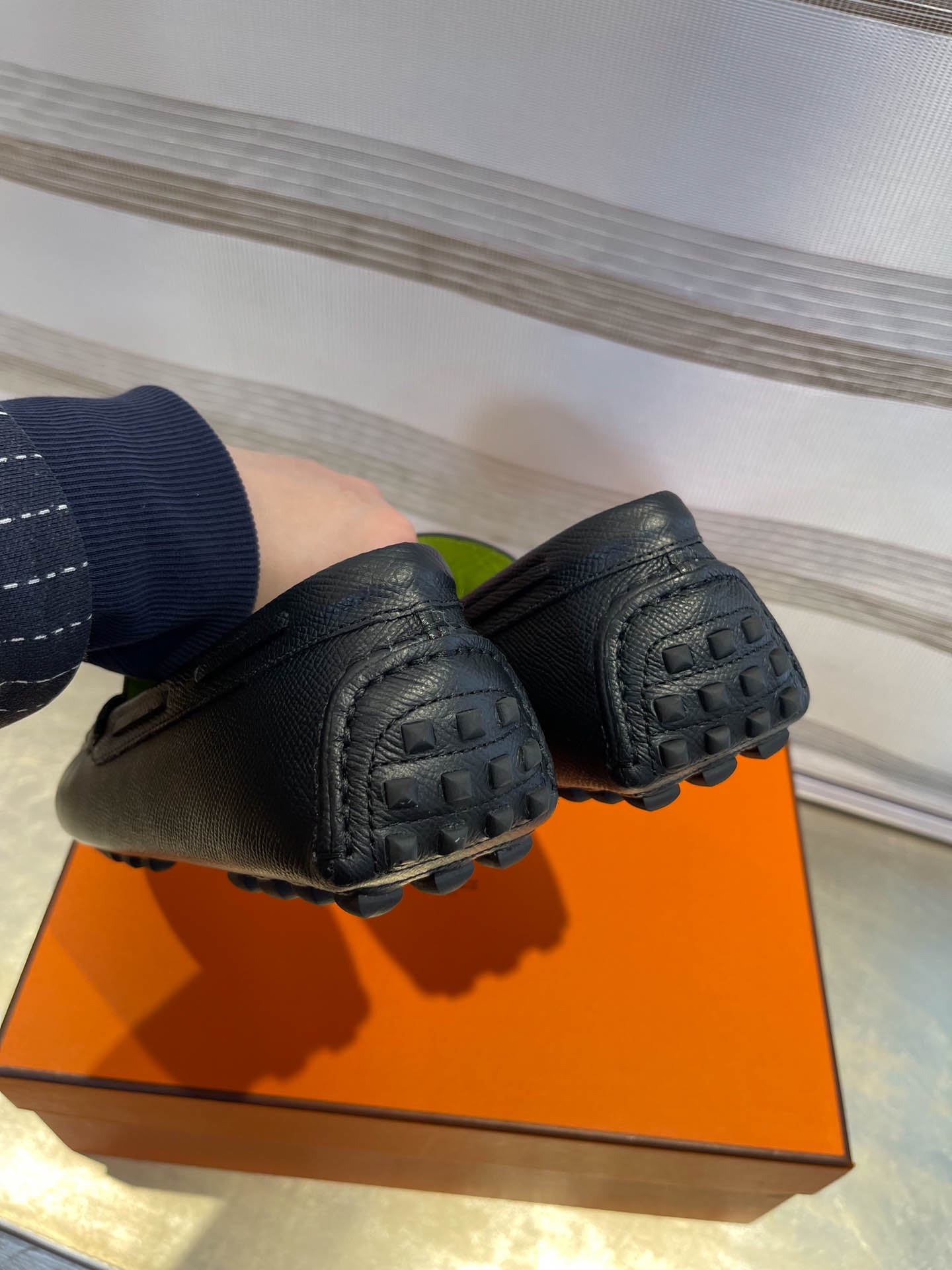 Giày lười Hermes Irving Loafer Black Đen Lớp Lót Xanh