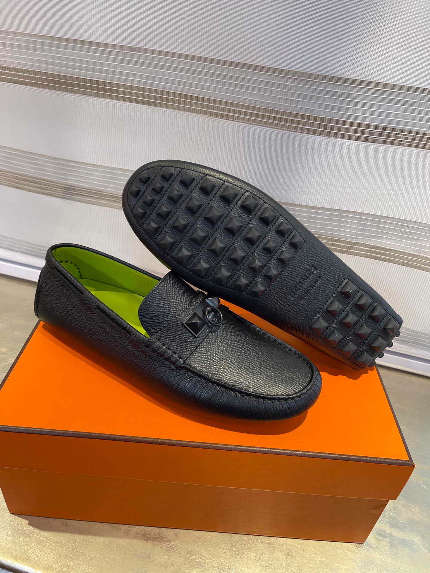 Giày lười Hermes Irving Loafer Black Đen Lớp Lót Xanh