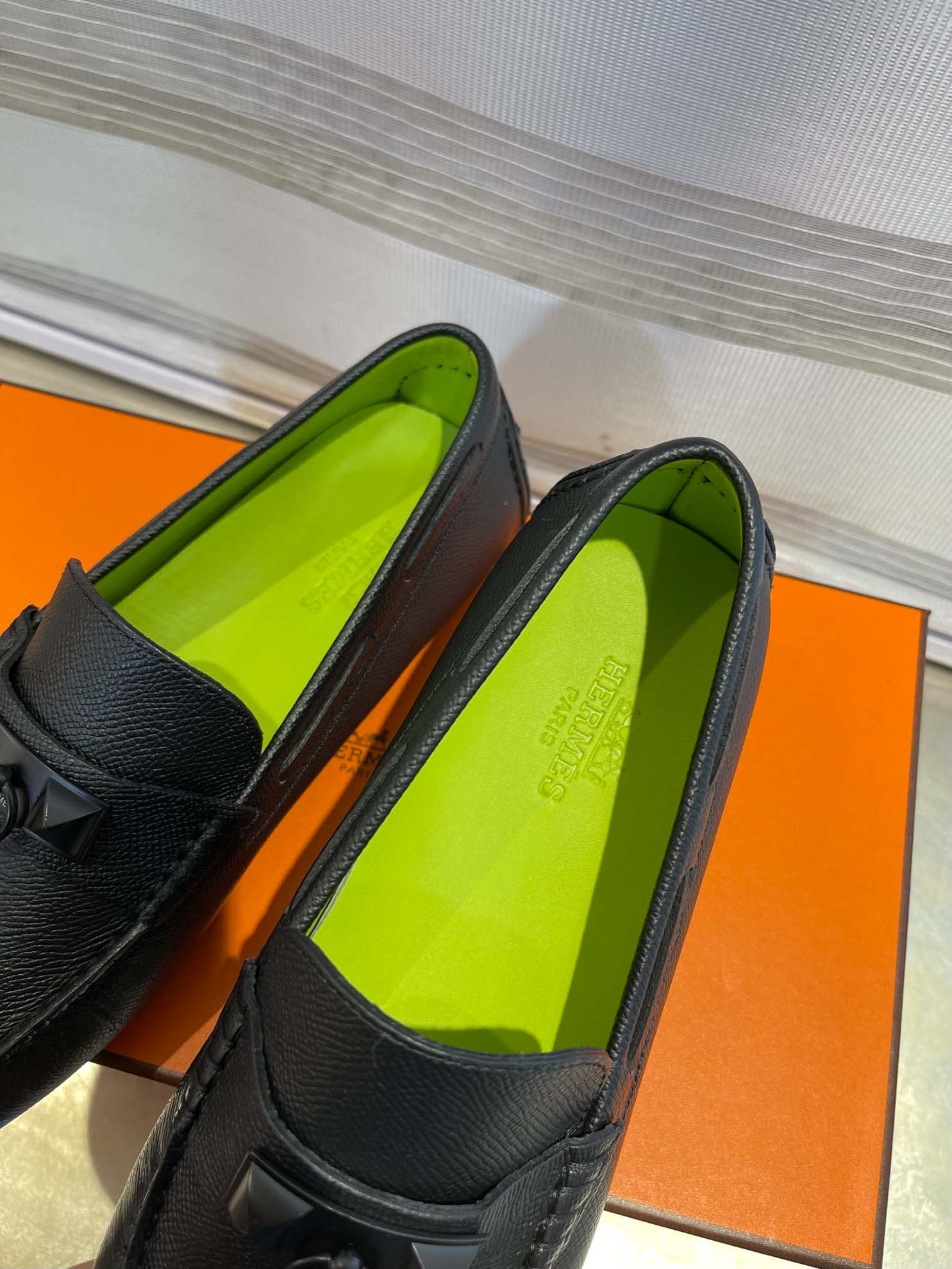 Giày lười Hermes Irving Loafer Black Đen Lớp Lót Xanh