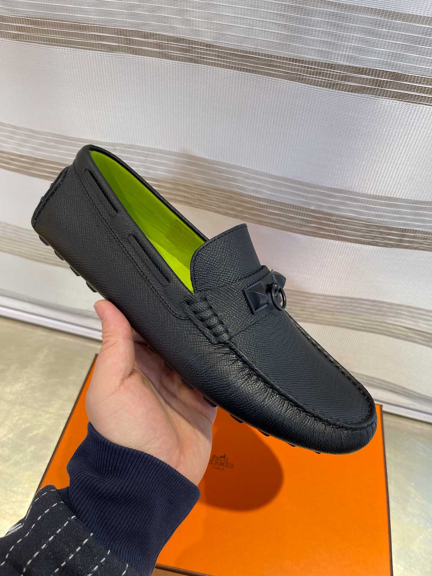 Giày lười Hermes Irving Loafer Black Đen Lớp Lót Xanh