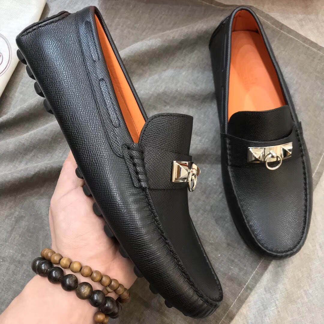 Giày lười Hermes Irving Loafer Đen Lót Cam