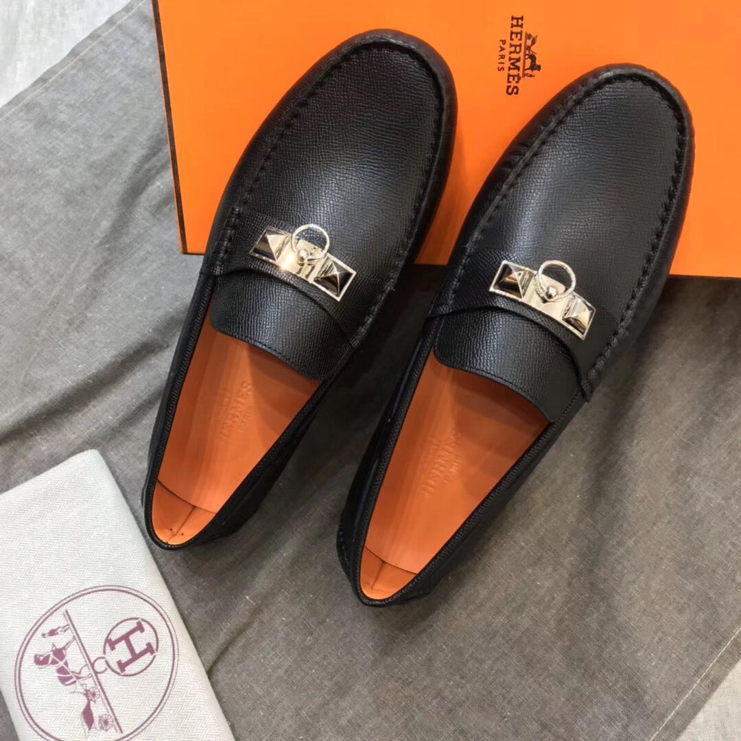 Giày lười Hermes Irving Loafer Đen Lót Cam