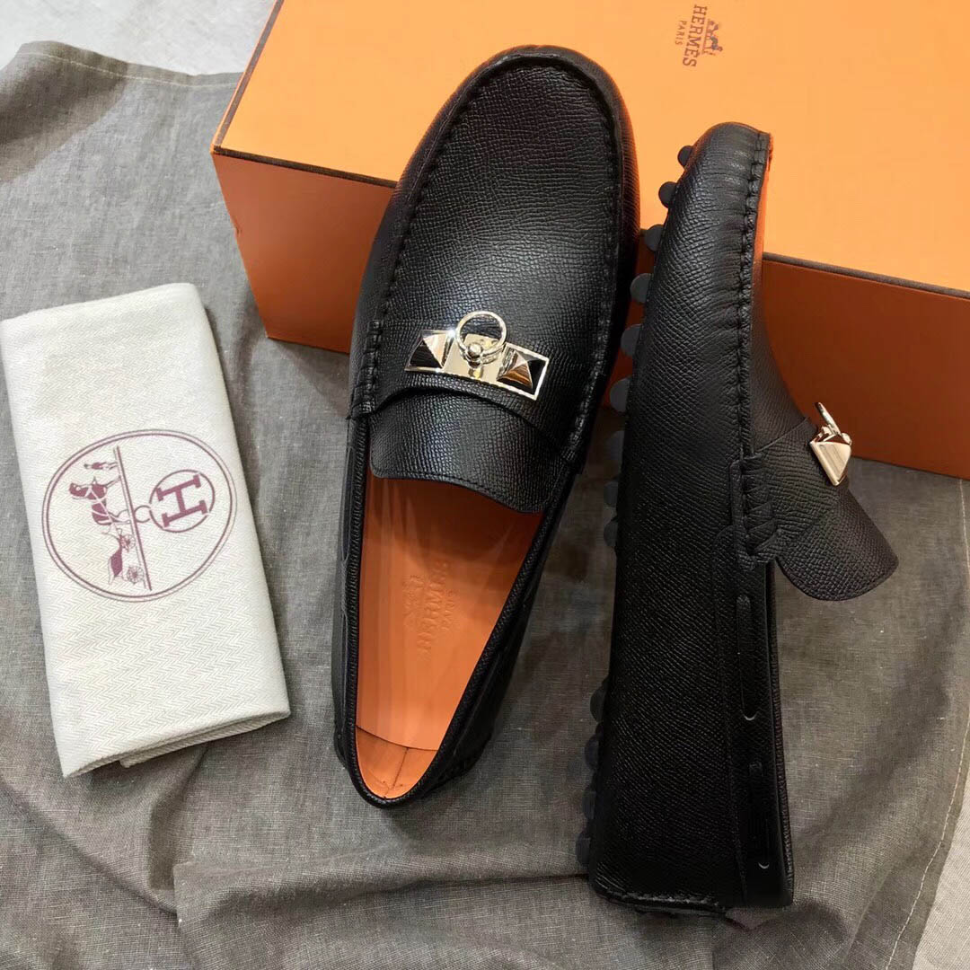 Giày lười Hermes Irving Loafer Đen Lót Cam