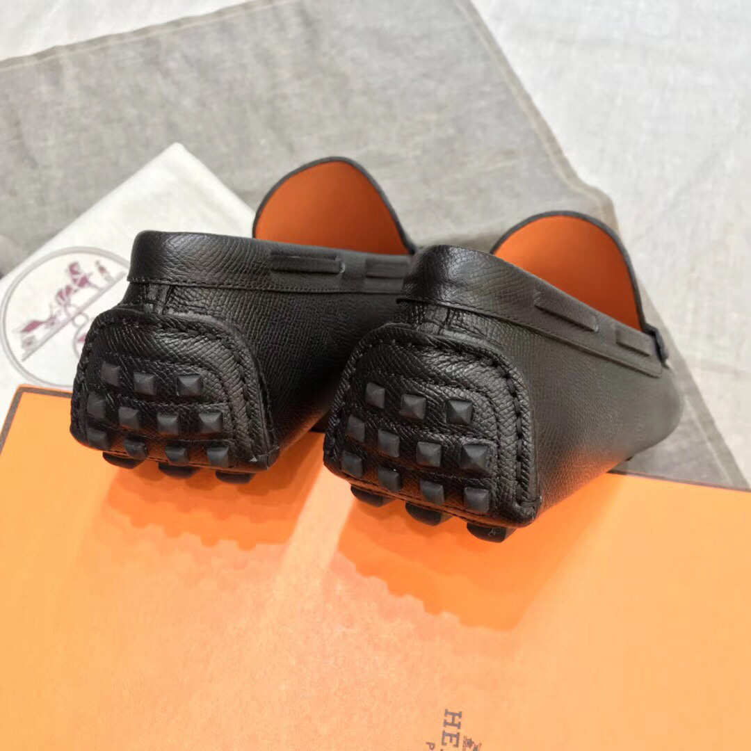 Giày lười Hermes Irving Loafer Đen Lót Cam