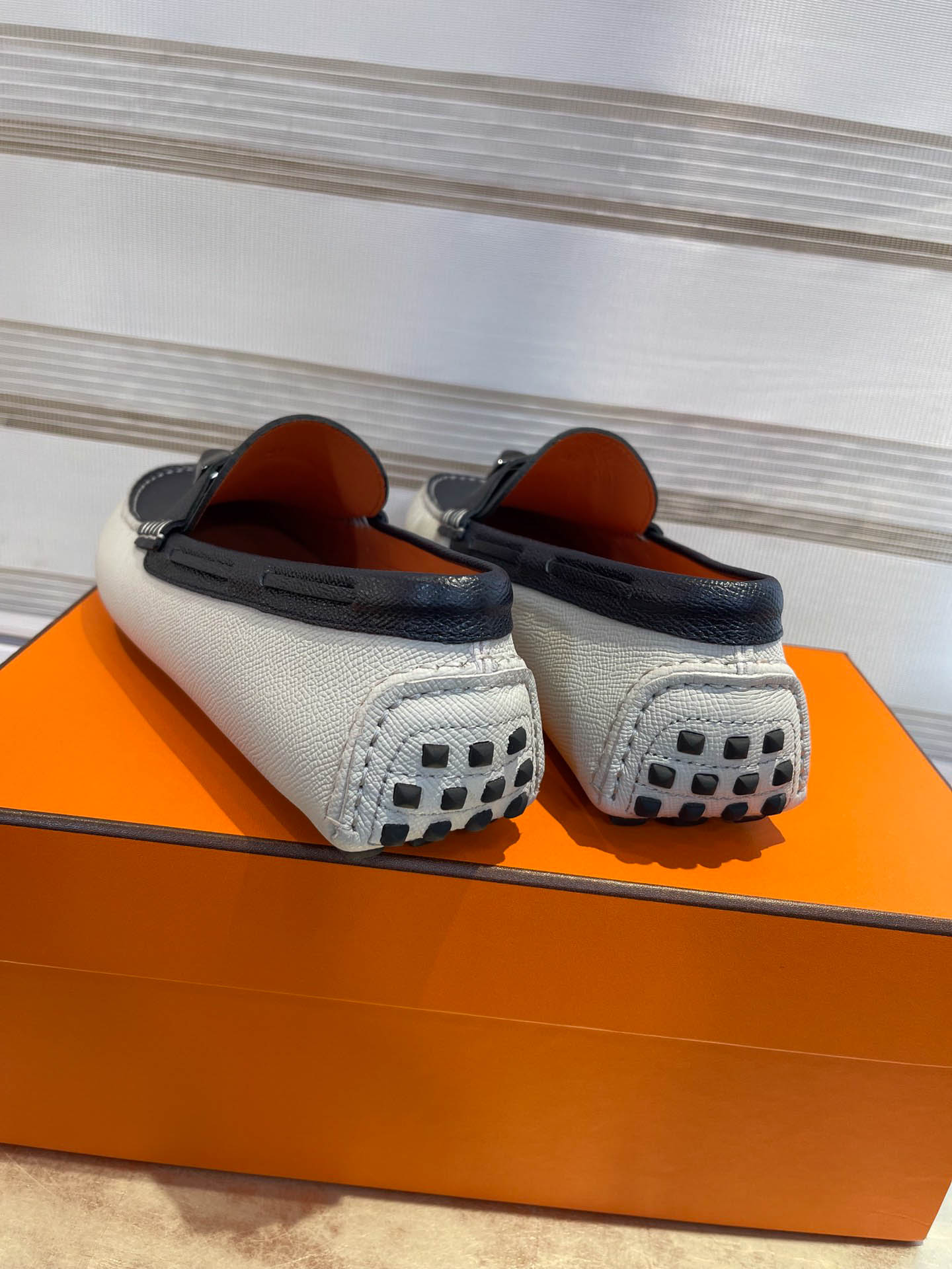 Giày lười Hermes Irving Loafer Xám Xanh Da Taiga